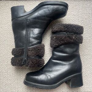 Pajar Shearling Leather with Sherpa Black Brown Winter Boots Heels Size 38 / 7.5